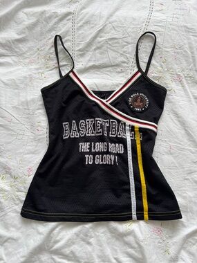 Y2K Basketball Graphic Black Spaghetti-Strap Tank Top Size XS/S